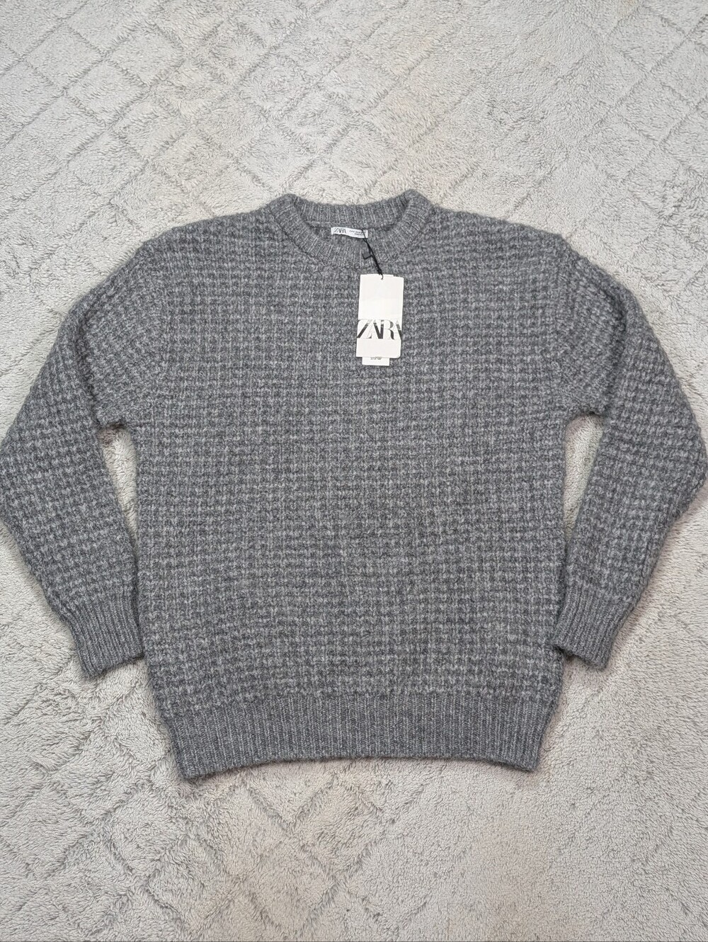 Zara Sweater Womens M Gray Chunky Knit Wool Blend Jumper Cozy Soft NEW